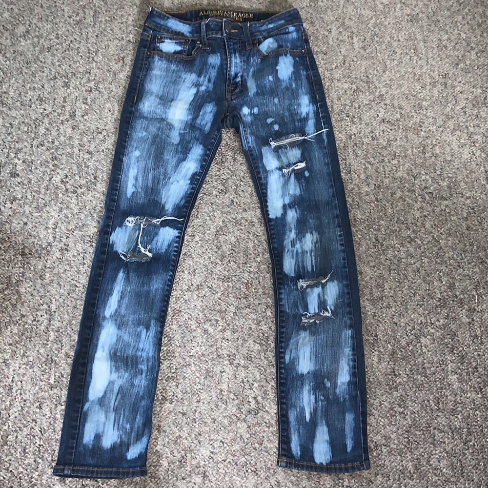 American Eagle Outfitters Men's 29x32 Bleached & Holed Extreme Flex Slim Jeans